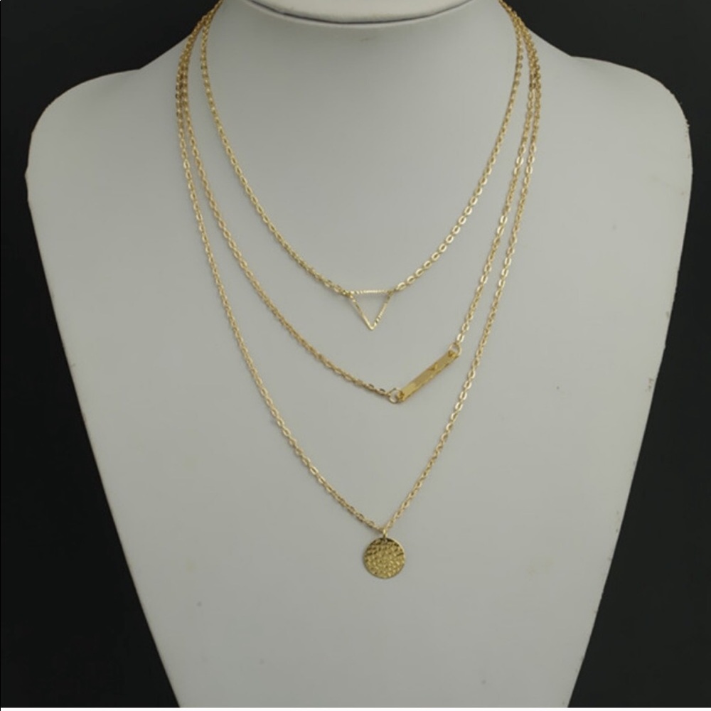 3-Layer Triangle Bar Necklace in Gold Tone - Picture 3 of 3